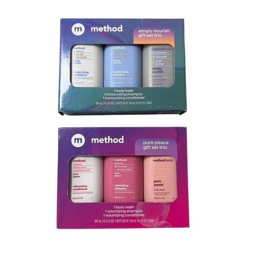 Method Nourish & Pure Peace Gift Set Trio 6pc Body Wash Shampoo Conditioner